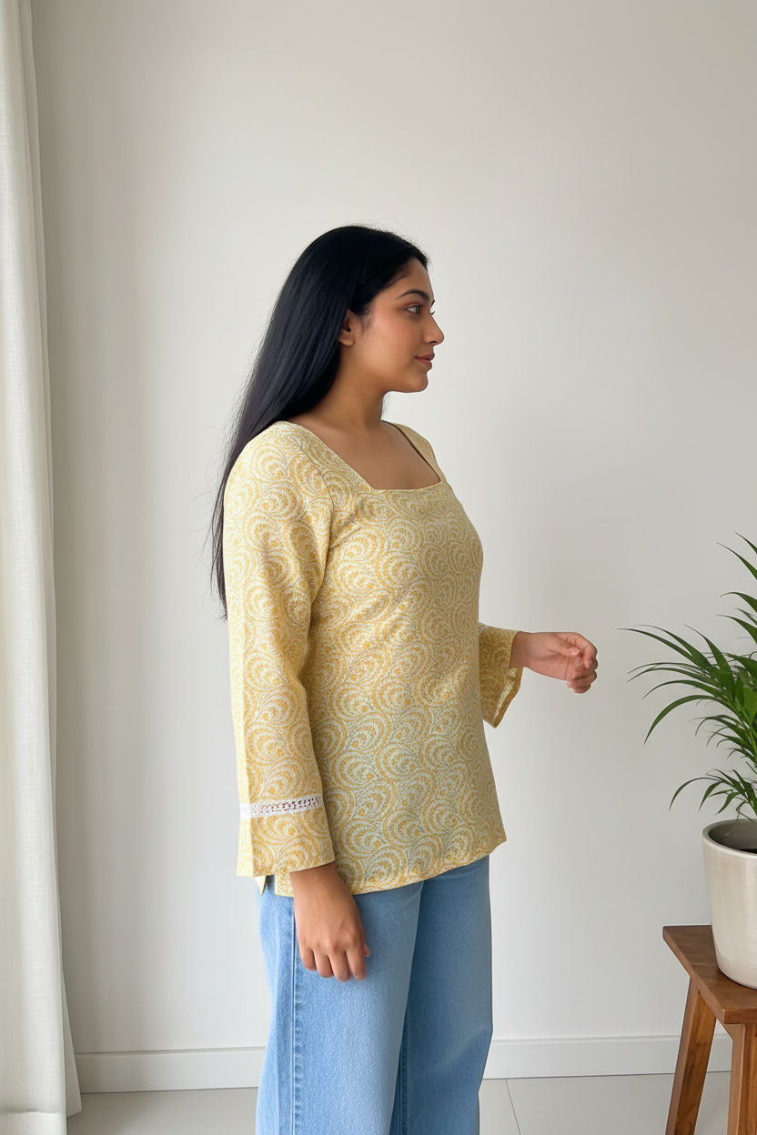 Buttercream Reverie Square-Neck Top by ORA_IN